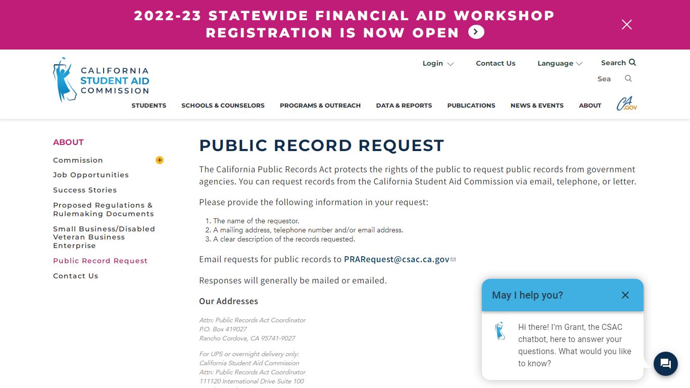 Public Record Request - California Student Aid Commission